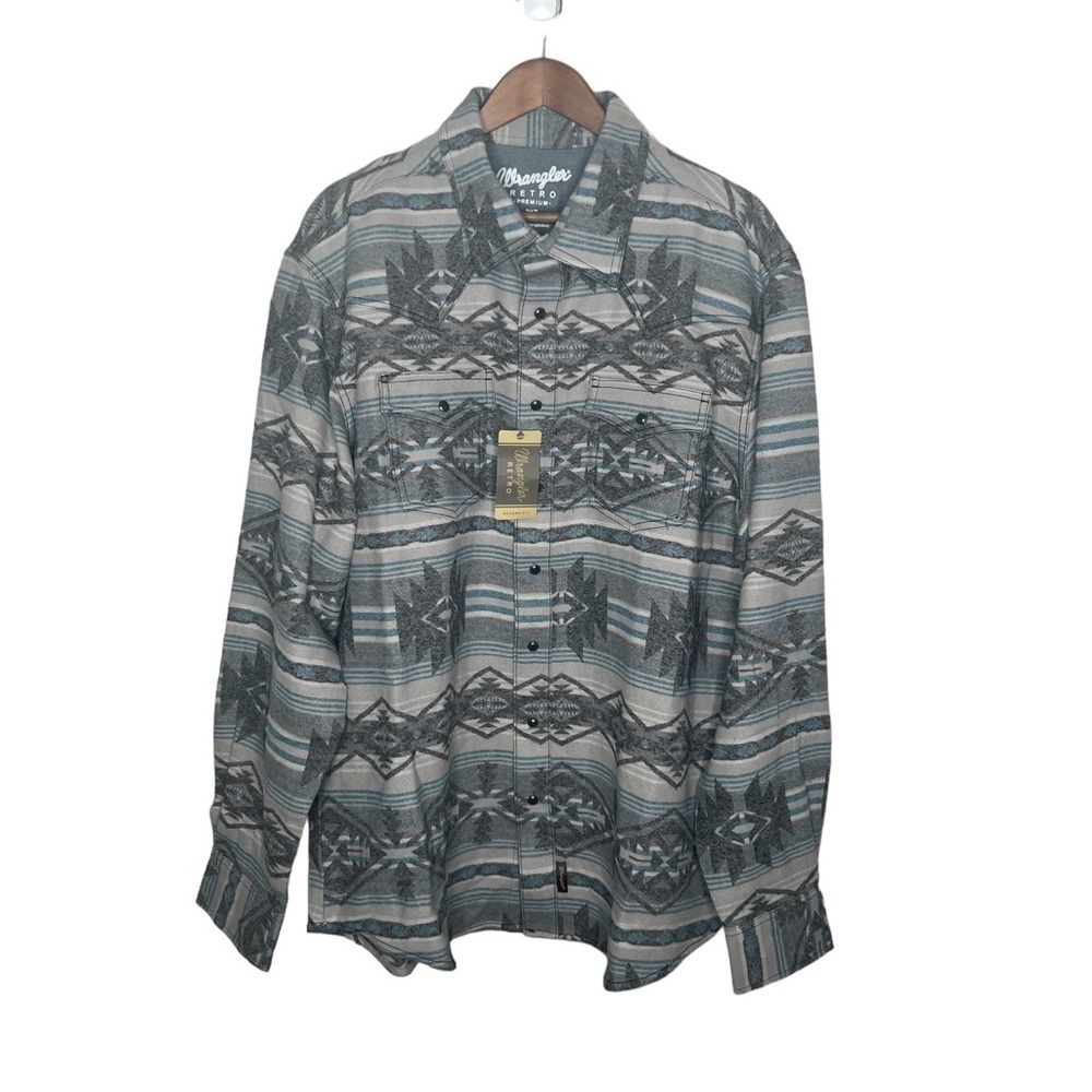 WRANGLER MEN'S RETRO PREMIUM DARK SHADOW JACQUARD FLANNEL - Picture 4 of 15